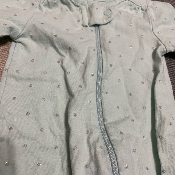 Aqua/turquoise footie outfit with silver polka dots. - Picture 2 of 2